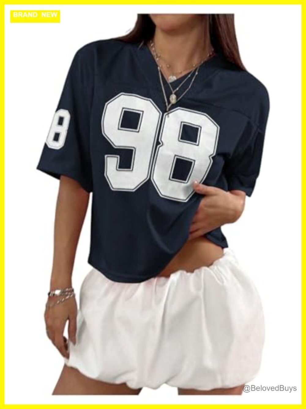 Womens Graphic Tee Y2K Oversized Jersey V-Neck Short Sleeve T-Shirt